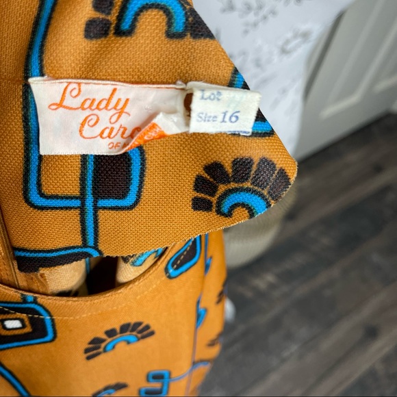 Vintage 70s Lady Carol Orange Print Secretary Geometric Sheath Dress Medium - Picture 3 of 4